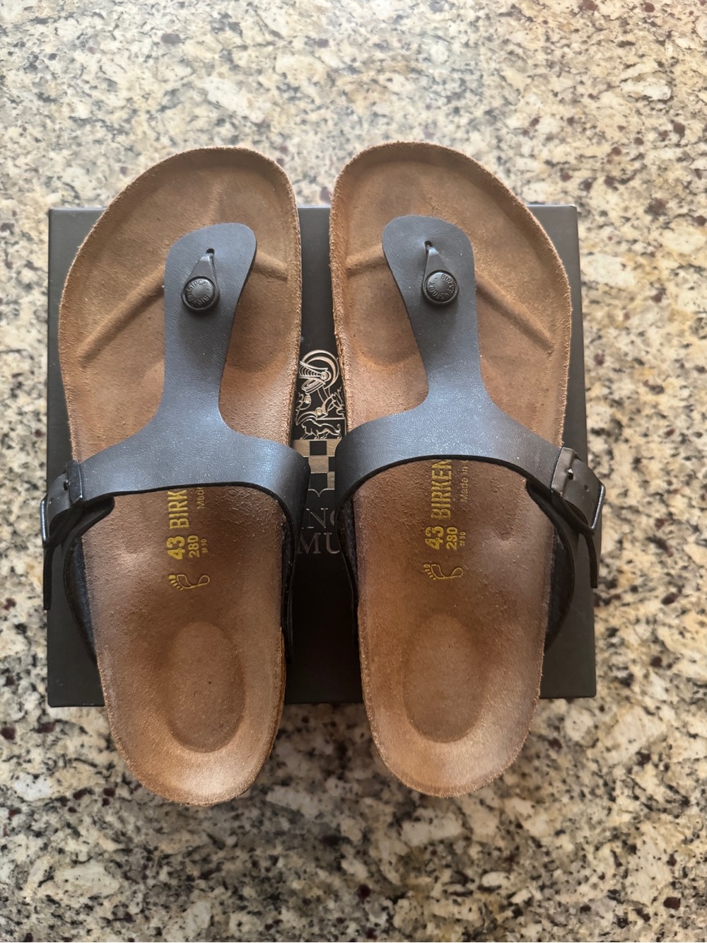 Birkenstock Brown Cork Footbed Sandals with Black Straps